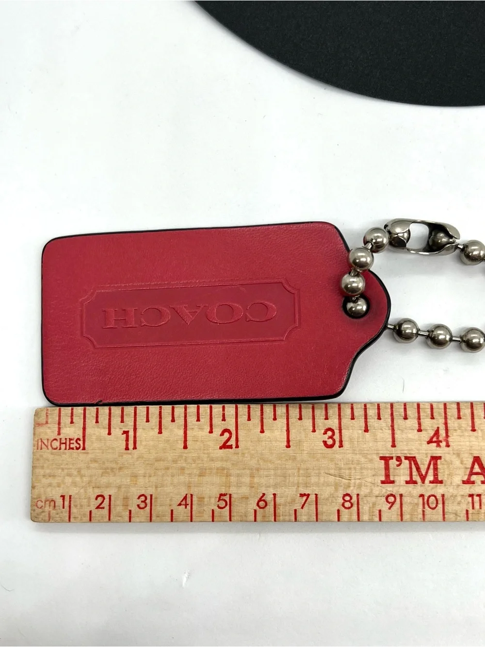 COACH Pink Coral XL 3” Leather Hang Tag Bag Charm Replacement Fob Silver Chain